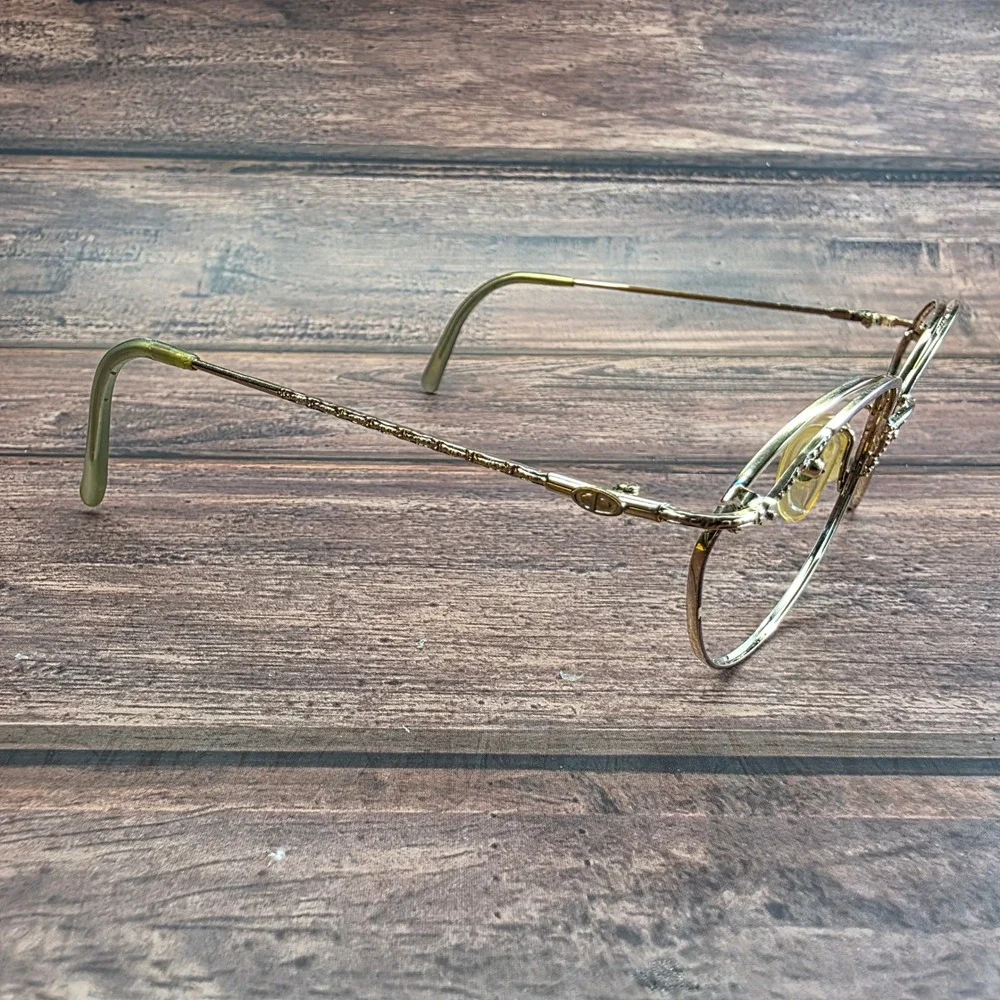 Christian Dior Vintage Gold Cat Eye Optical Glasses Frames 56-17 CD Logo